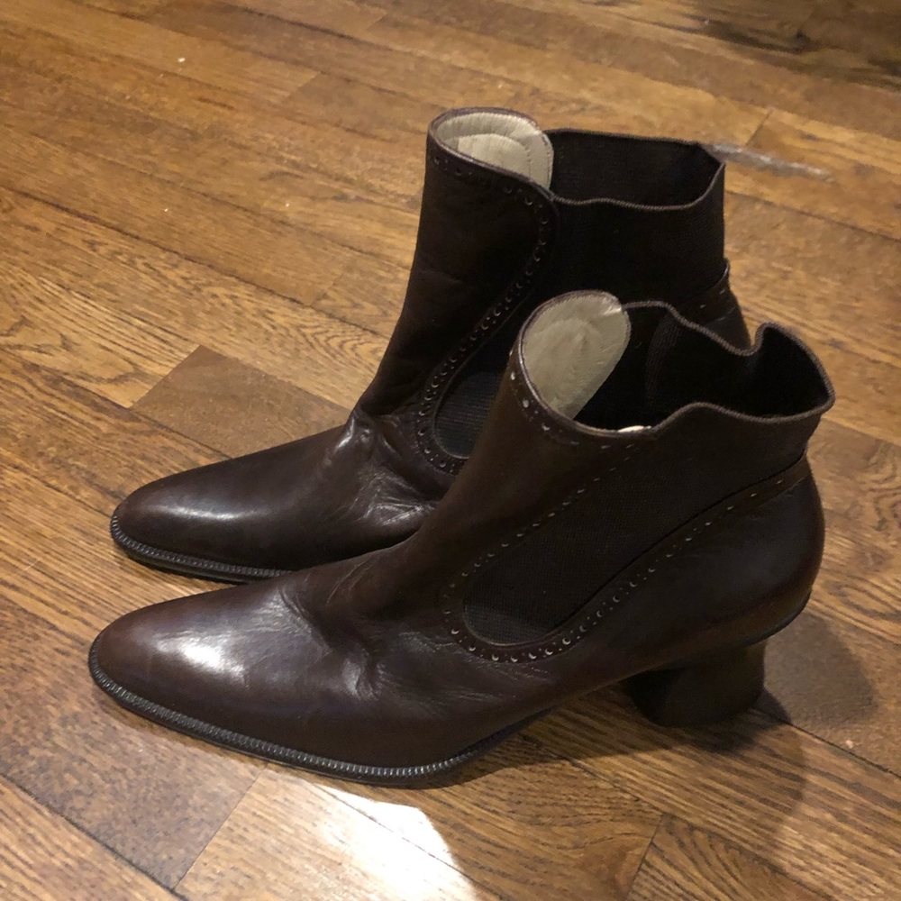 Gianni Bravo Leather Boots Brown Pointed Toe Size 39.5 Narrow Made In Italy